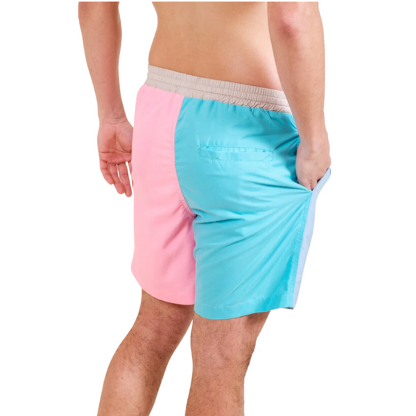 sunsetvistasresort’s Color Block Swim Shorts in Pink and Blue