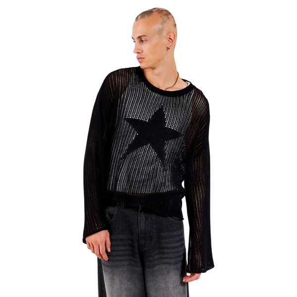 Jaded London's Loose Knit Jumper With Black Star In The Middle 