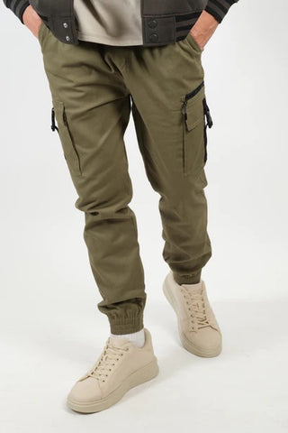 Zip Detail Buckle Pocket Twill Cargo Jogger by Brooklyn Cloth