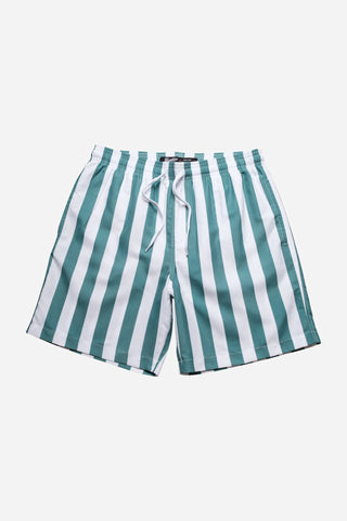 Green Vertical Stripe Swim Shorts