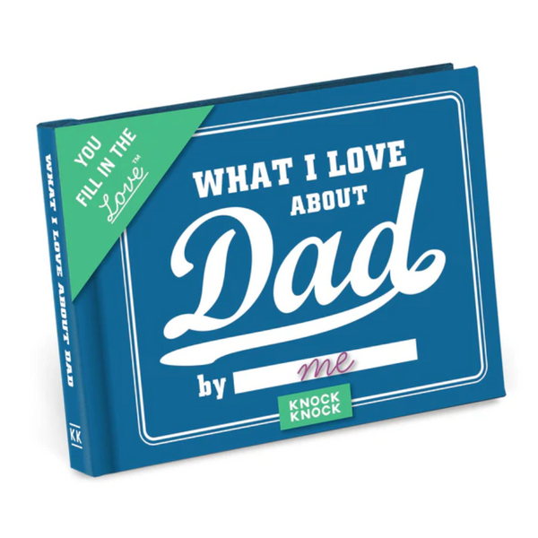 Blue book with title "What I Love About Dad by..."