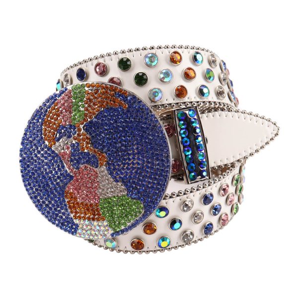 Colorful bedazzled belt with Earth as buckle