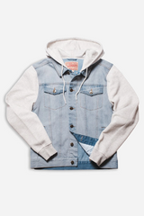 Men's Light Wash Knit Sleeve Denim Jacket