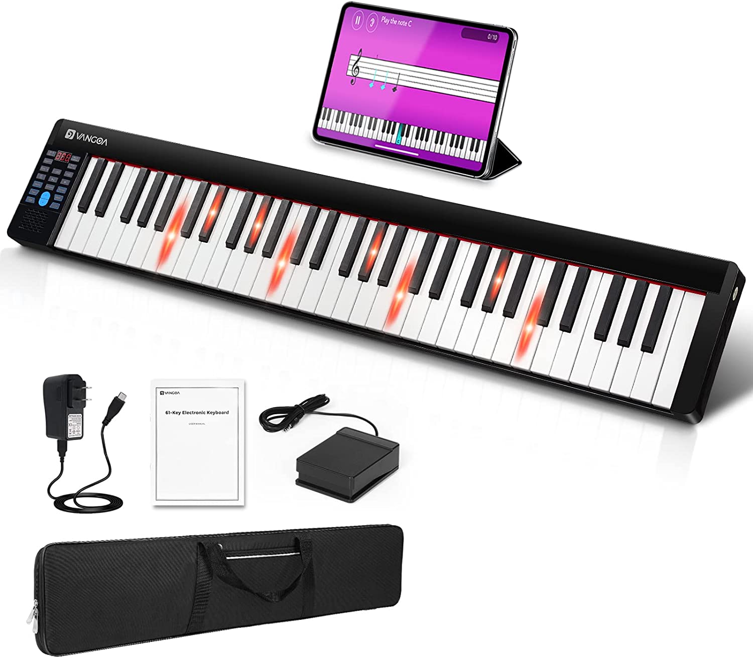 Armstrong verticaal scheuren 🇺🇸]Vangoa VGD610 Portable Piano Keyboard 61 Key with Sustain Pedal Bl