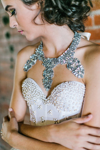 'Edie' Rhinestone Encrusted Bib Necklace