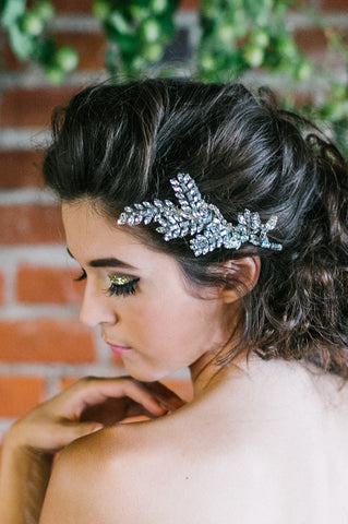 'Olive' Rhinestone Leaf Bridal Hair Comb