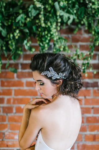 'Olive' Rhinestone Leaf Bridal Hair Comb