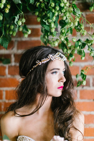 'Iris' Bohemian White & Gold Rhinestone Headpiece