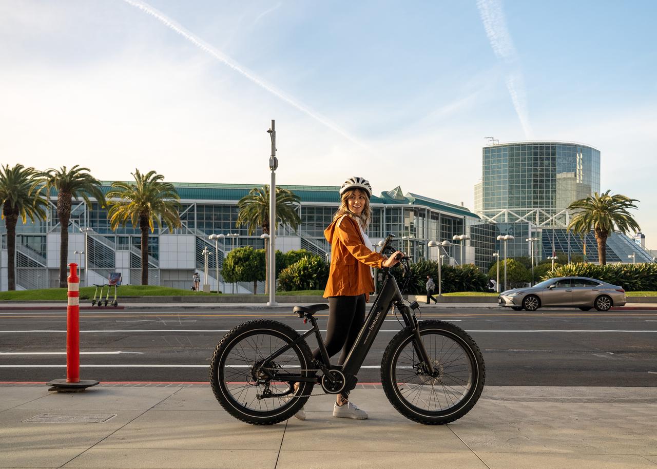 an electric bike stop in the road