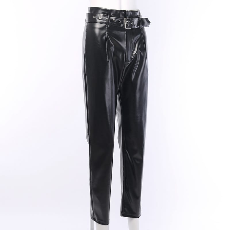 Lovemi - Personality belt casual leather pants