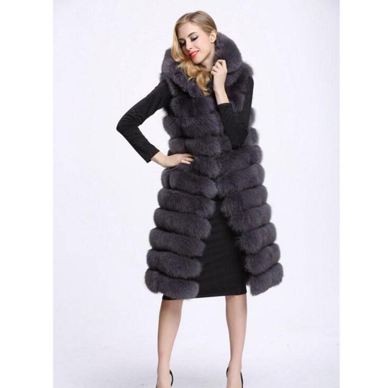 Lovemi - Women Long Faux Fox Fur Slim Vest