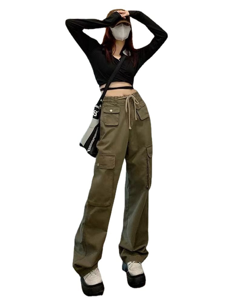 Lovemi - High Waist Work Casual Pants For Women Loose Laced