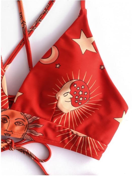 Lovemi - Vente chaude Sun Moon Star Print Taille haute Split