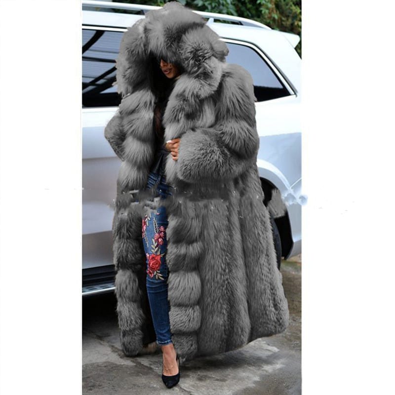 Lovemi - Faux Fur Coat Women Long Hooded Fur Coat