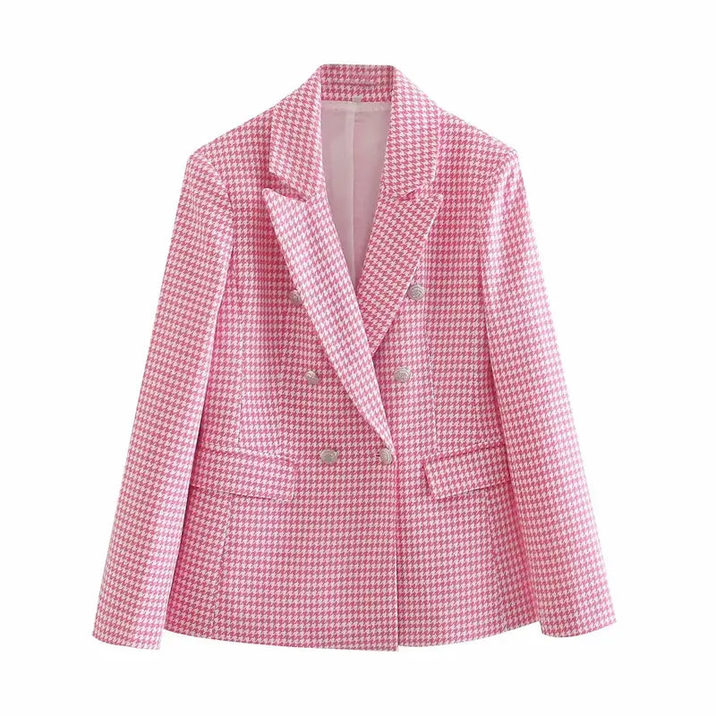 Lovemi - Fashion Houndstooth Slim-fit Casual Blazer