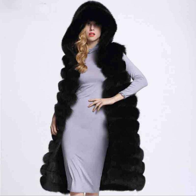 Lovemi - Women Long Faux Fox Fur Slim Vest