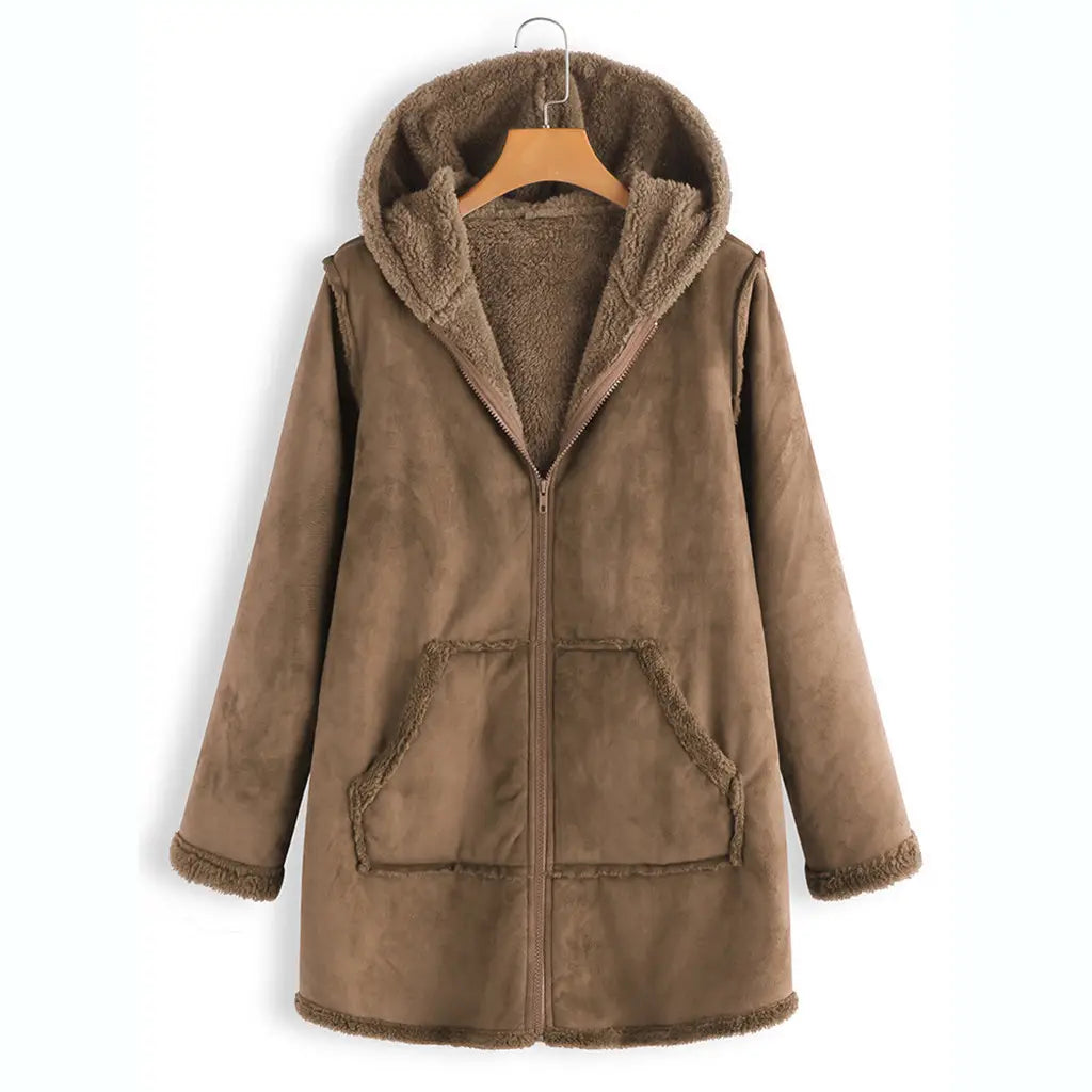 Lovemi - Manteau à capuche chaud en peluche avec poche d'hiver