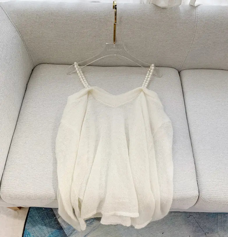 Lovemi - Pearl Sling Off Shoulder Long Sleeve Sweater