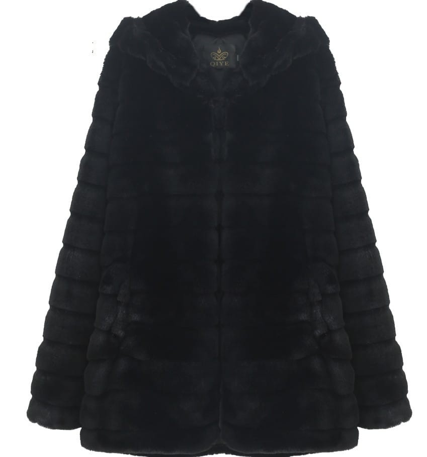 Lovemi - Plush padded hooded lady mink short fur coat