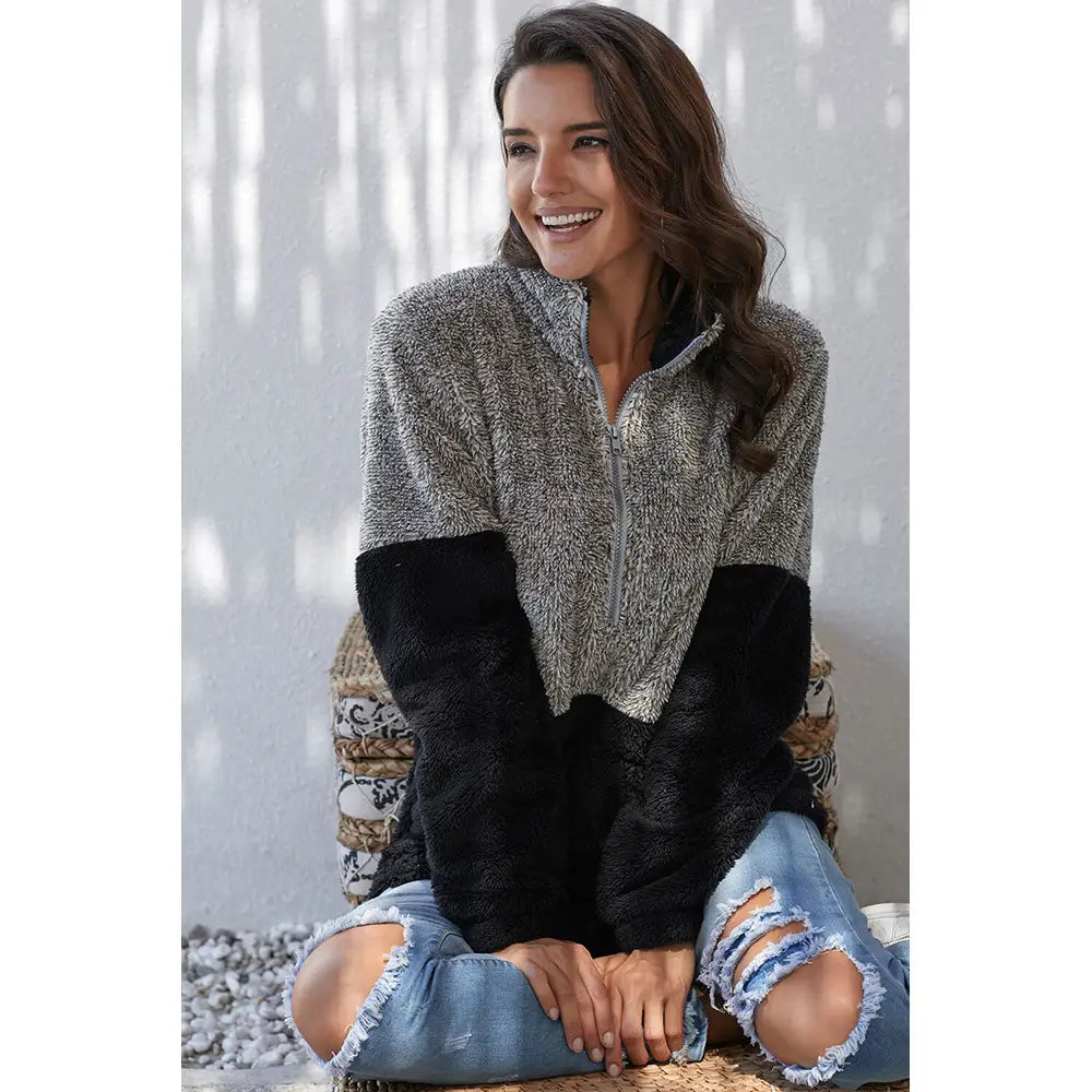 Lovemi - Nouveau pull en laine épaisse en peluche de couleur contrastée