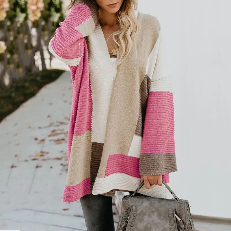 Lovemi - Splicing multi - color cardigan knitwear