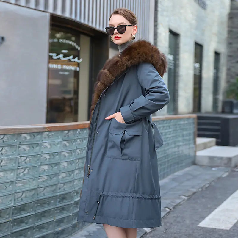 Lovemi - Long Detachable Rex Rabbit Liner Fur Coat