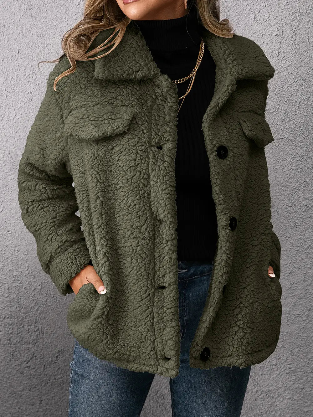 Lovemi - Loose Casual Lapel Plush Jacket Lamb Fleece Coat