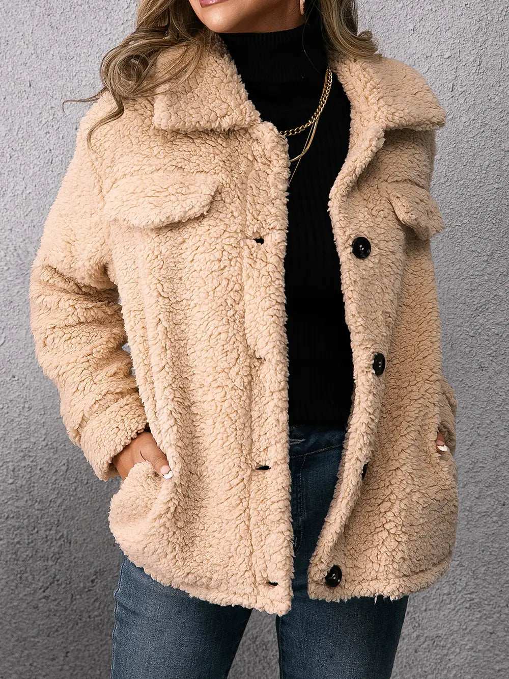 Lovemi - Loose Casual Lapel Plush Jacket Lamb Fleece Coat