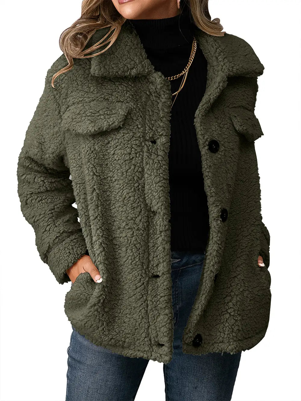 Lovemi - Loose Casual Lapel Plush Jacket Lamb Fleece Coat