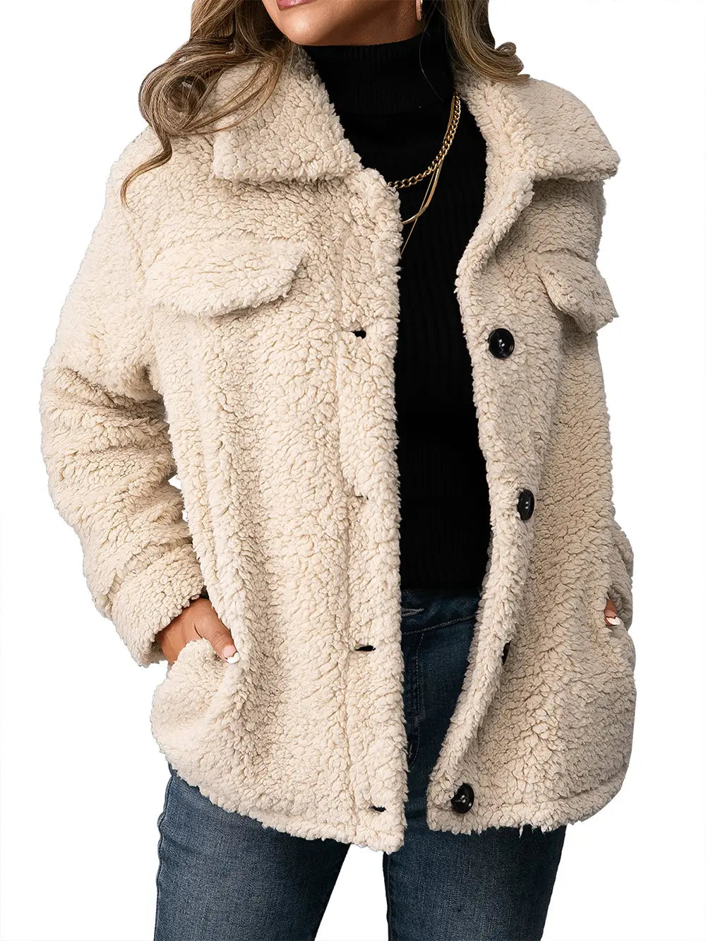 Lovemi - Loose Casual Lapel Plush Jacket Lamb Fleece Coat