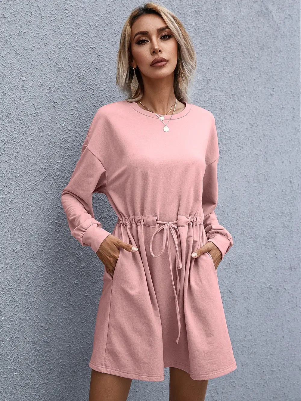 Lovemi - Robe ample élégante à col rond et manches longues pour femmes