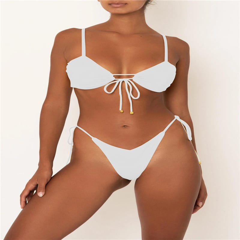 Lovemi - Split bikini with solid color strap