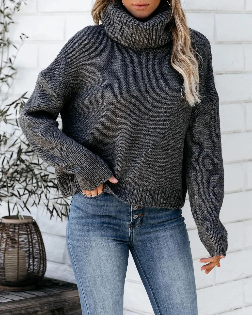 Lovemi - Turtleneck Pullover Sweater Commuter Sweater