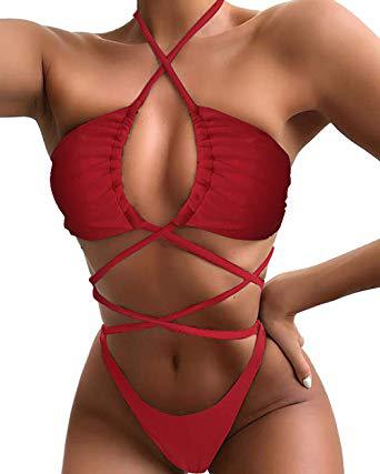 Lovemi - Bikini Confortable Et Sexy Couleur Unie Longue Corde