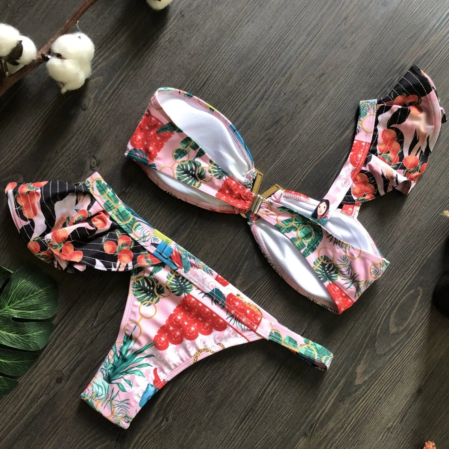 Lovemi - Flash Print Bikini Damen Badeanzug Rücken Bademode