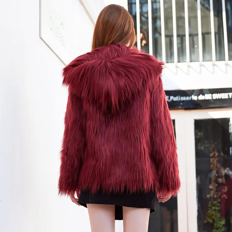Lovemi - Faux Fur Washed Wool Long Hair Coat Women’s Short