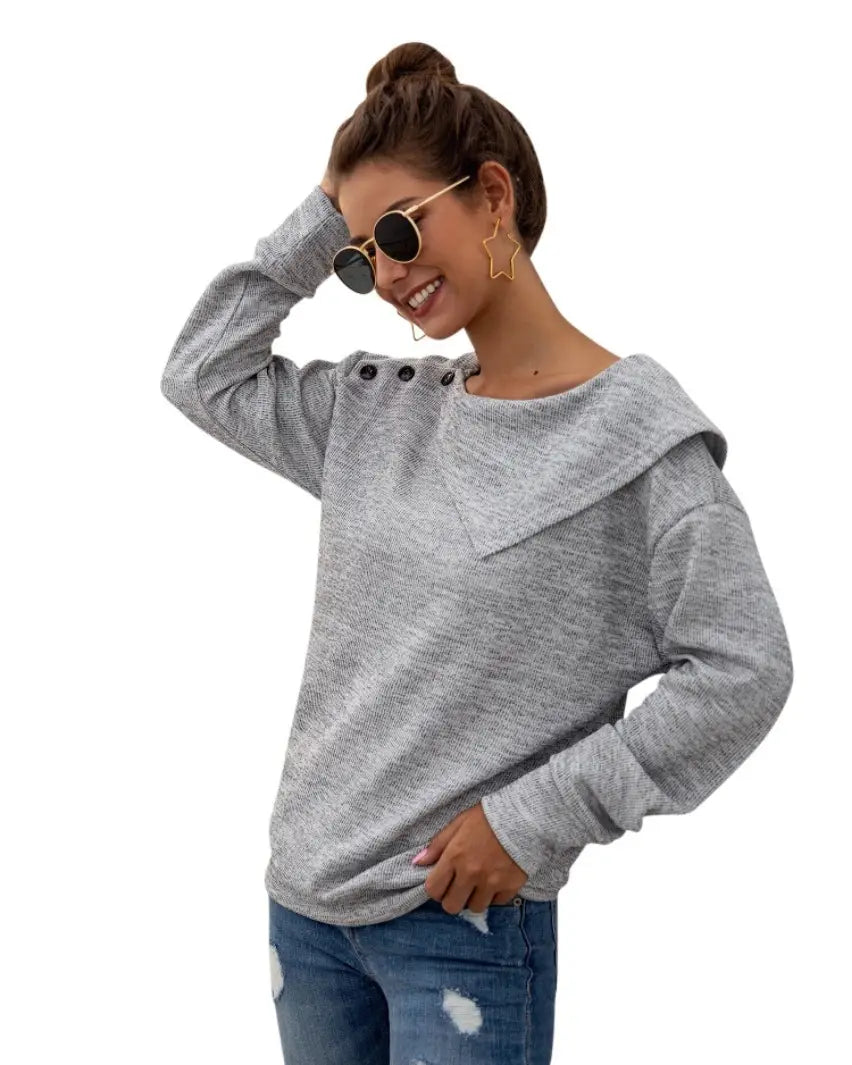 Lovemi - Loose Round Neck Button Thick Sweater Sweater