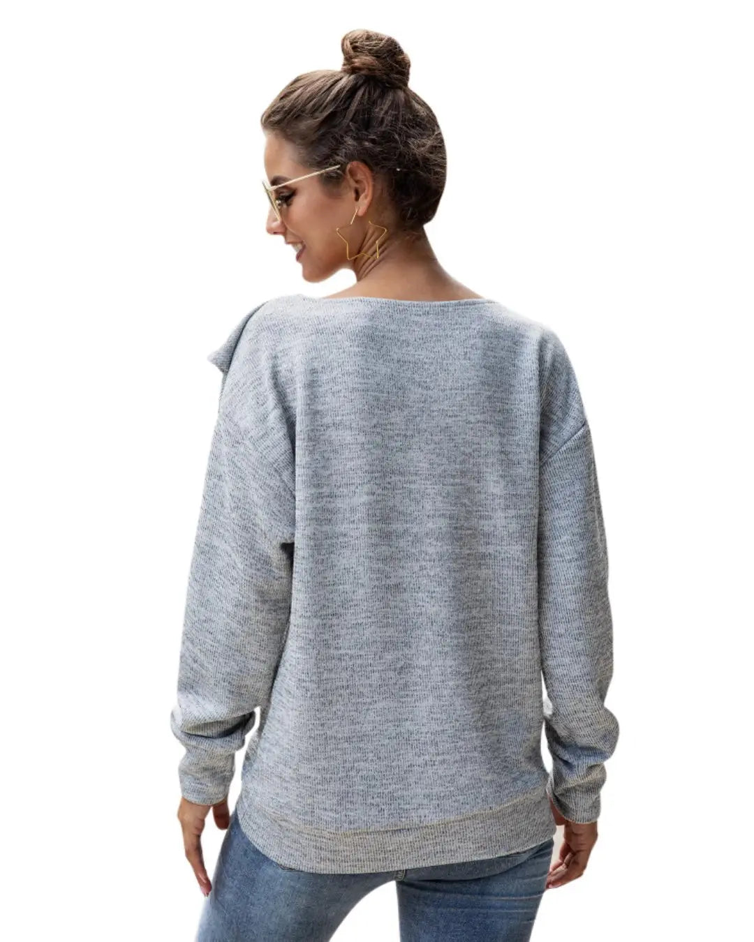 Lovemi – Dicker Pullover mit lockerem Rundhalsausschnitt und Knöpfen