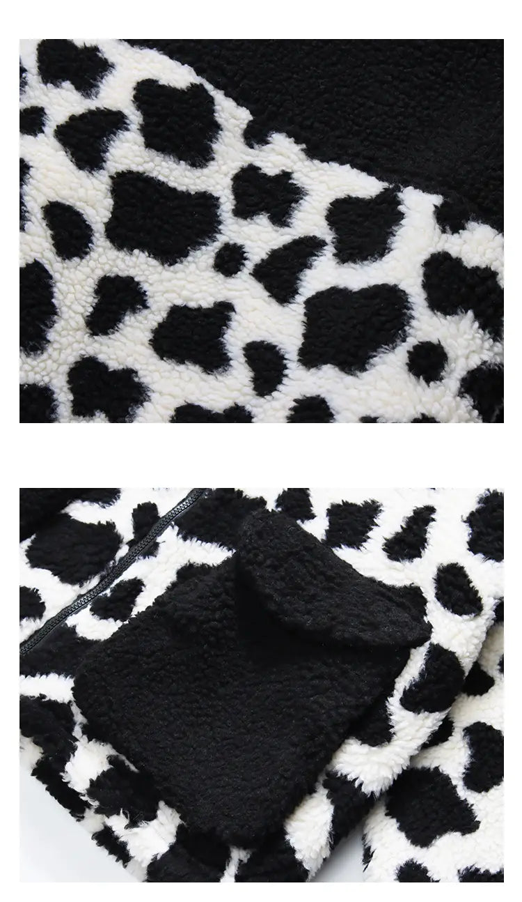Lovemi - Camouflage Panda Cow Spotted Lamb Wool Coat Men