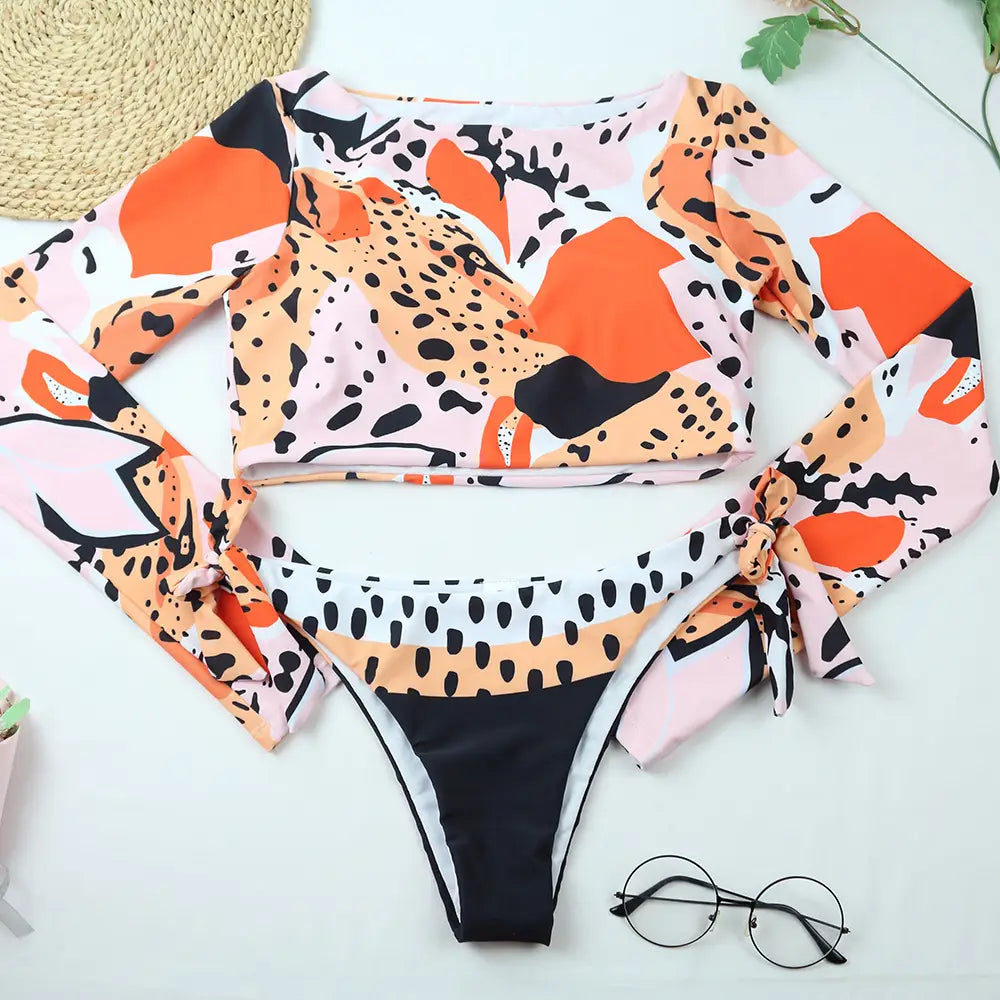 Lovemi - Nouveau bikini imprimé léopard à manches longues pour femmes