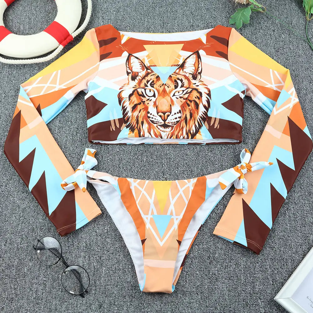 Lovemi - Nouveau bikini imprimé léopard à manches longues pour femmes