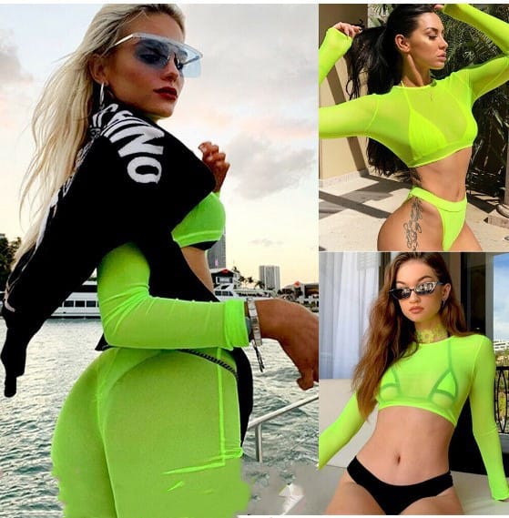 Lovemi - Bikini Fluorescent à Travers Un T-shirt Transparent