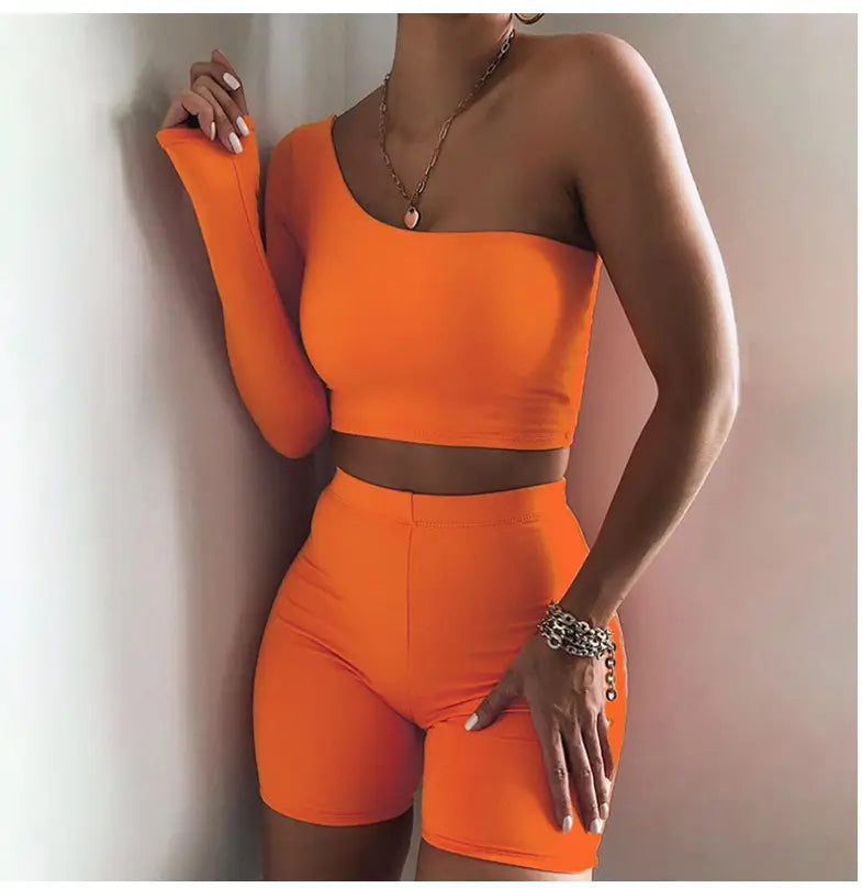 Lovemi - Kliou Solid Asymmetrical Two Piece Sets Women