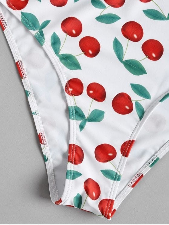 Lovemi - Bikini Split Swimsuit Cherry Print Swimsuit Lace