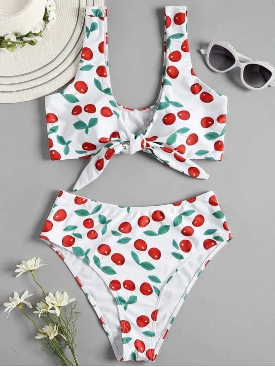 Lovemi – Bikini-Badeanzug mit geteiltem Bikini, Badeanzug mit Kirschmuster und Spitze