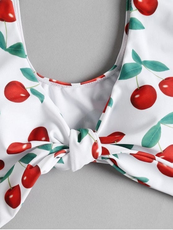 Lovemi - Bikini Split Swimsuit Cherry Print Swimsuit Lace