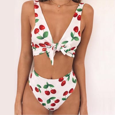 Lovemi – Bikini-Badeanzug mit geteiltem Bikini, Badeanzug mit Kirschmuster und Spitze