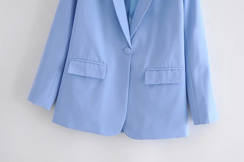 Lovemi - Blue Single Button Blazer Women’s Clothing