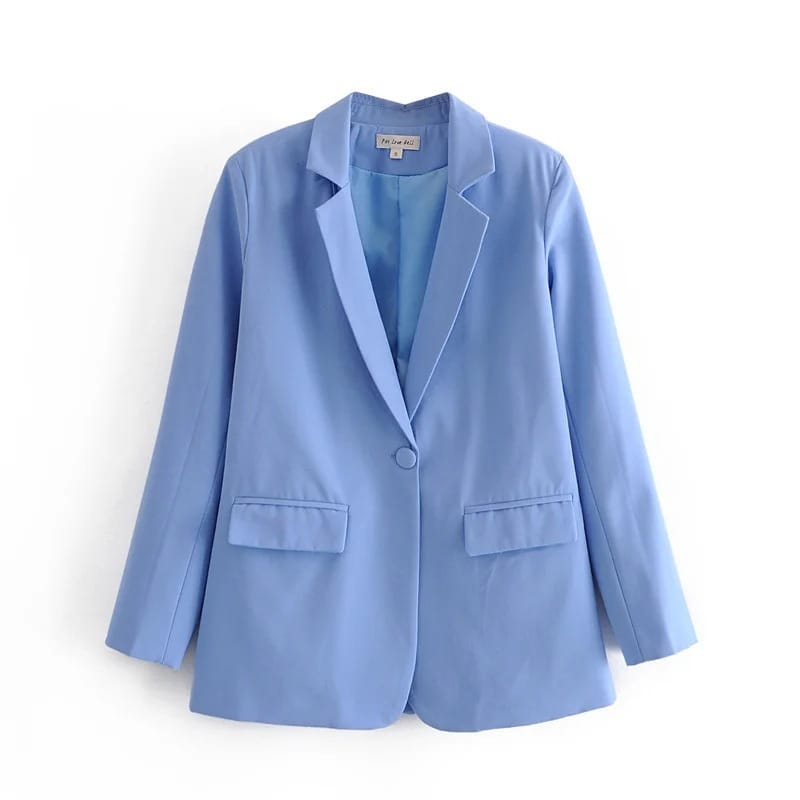 Lovemi - Blue Single Button Blazer Women’s Clothing