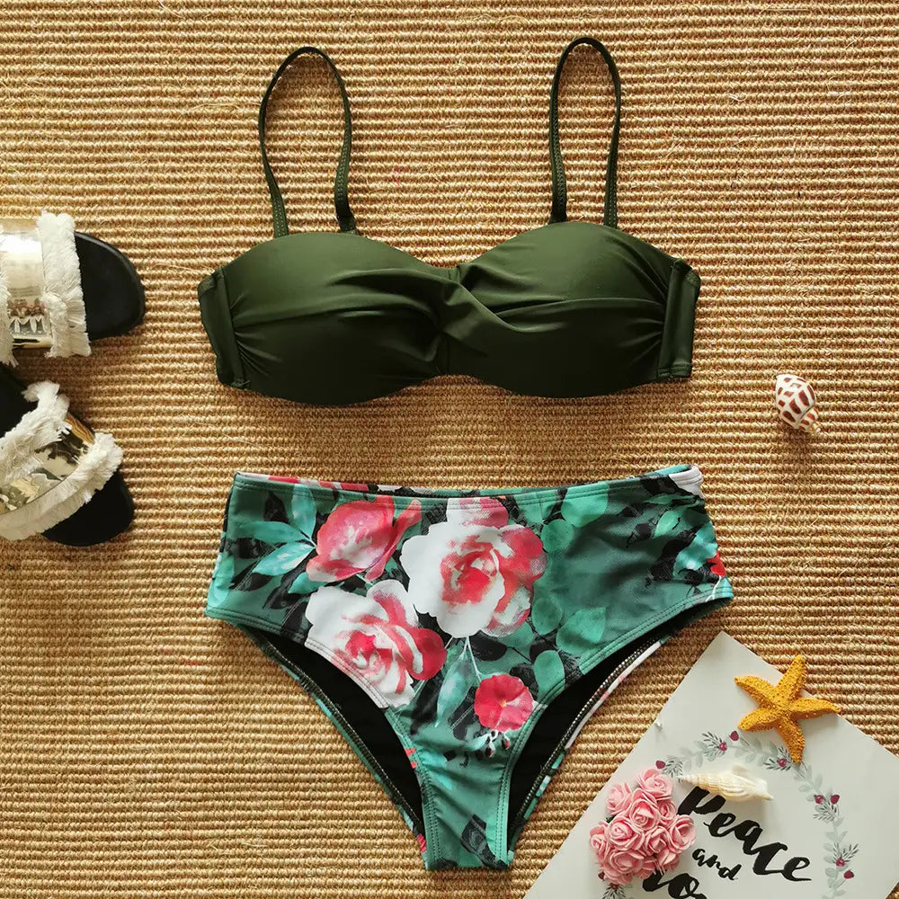 Lovemi - European And American Style Bikini Print Swimsuit